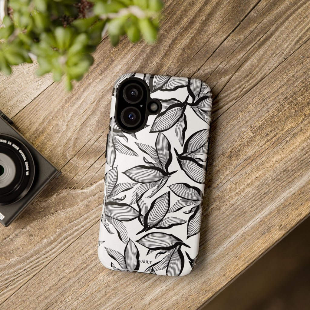 Floral Leaves Tough Phone Case – Black & White Botanical Protection