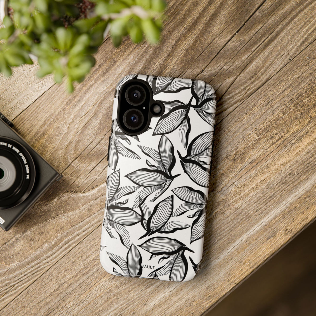 Floral Leaves Tough Phone Case – Black & White Botanical Protection