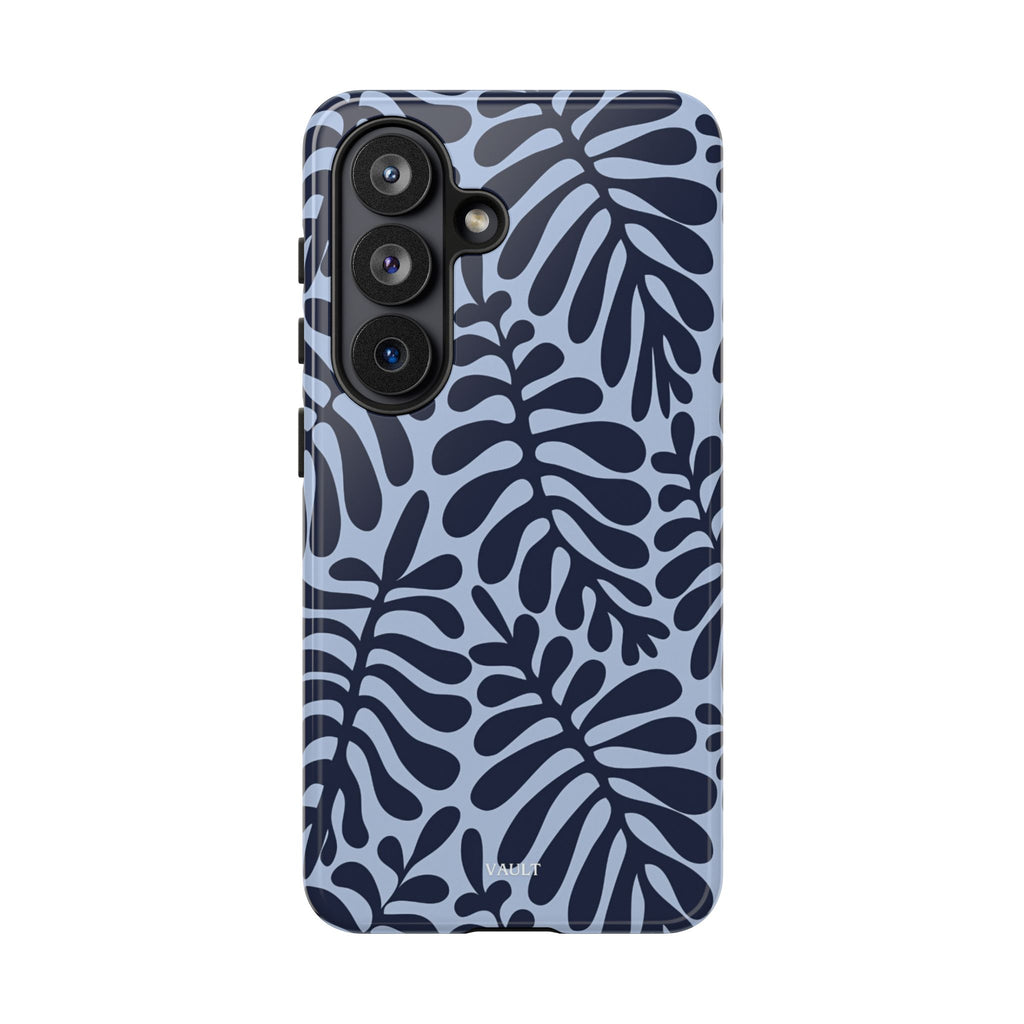 Floral Fern Tough Phone Case – Navy Blue on Light Blue, Protective Slim Cover