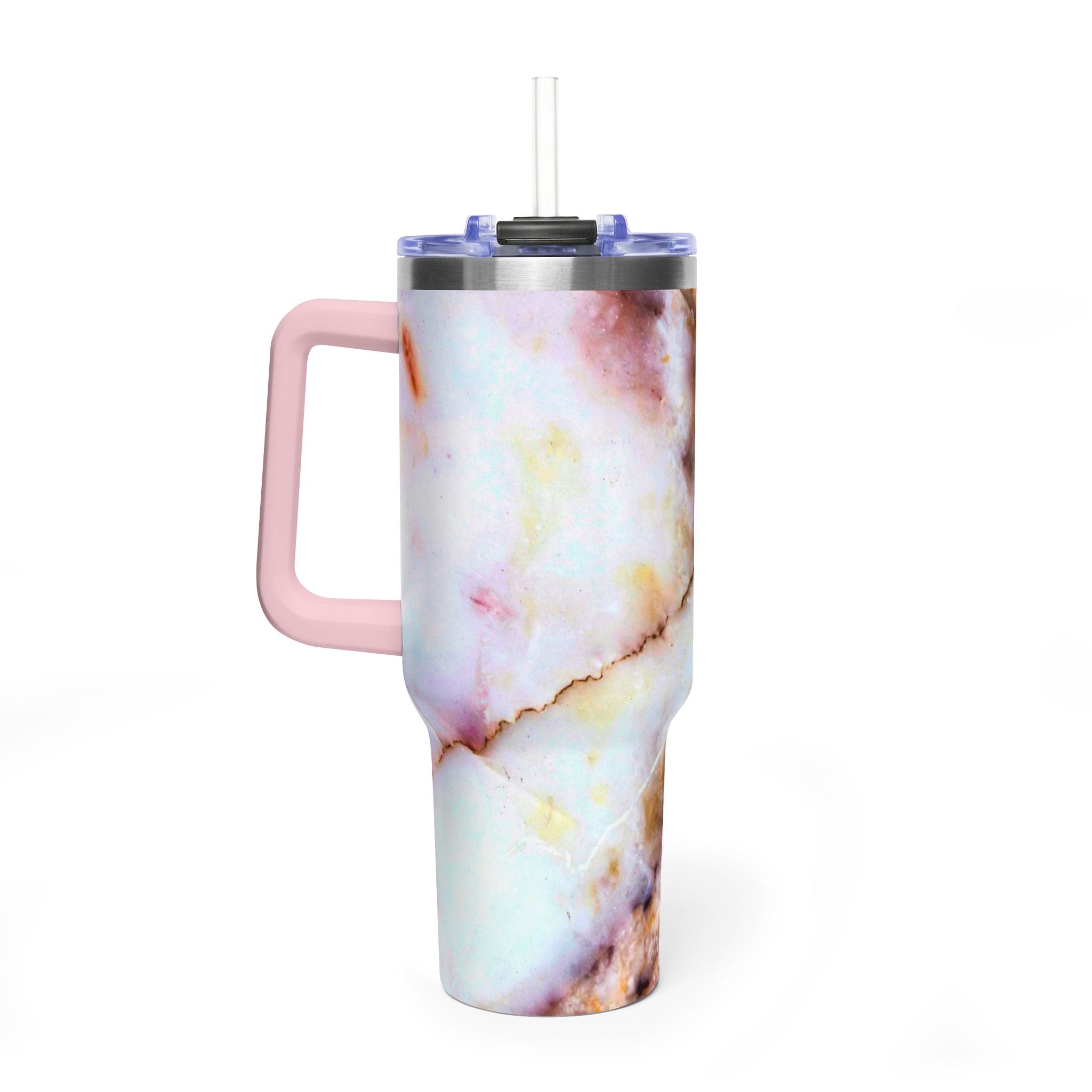 40oz Marble Rose Quartz Vacuum Tumbler – Insulated Travel Mug