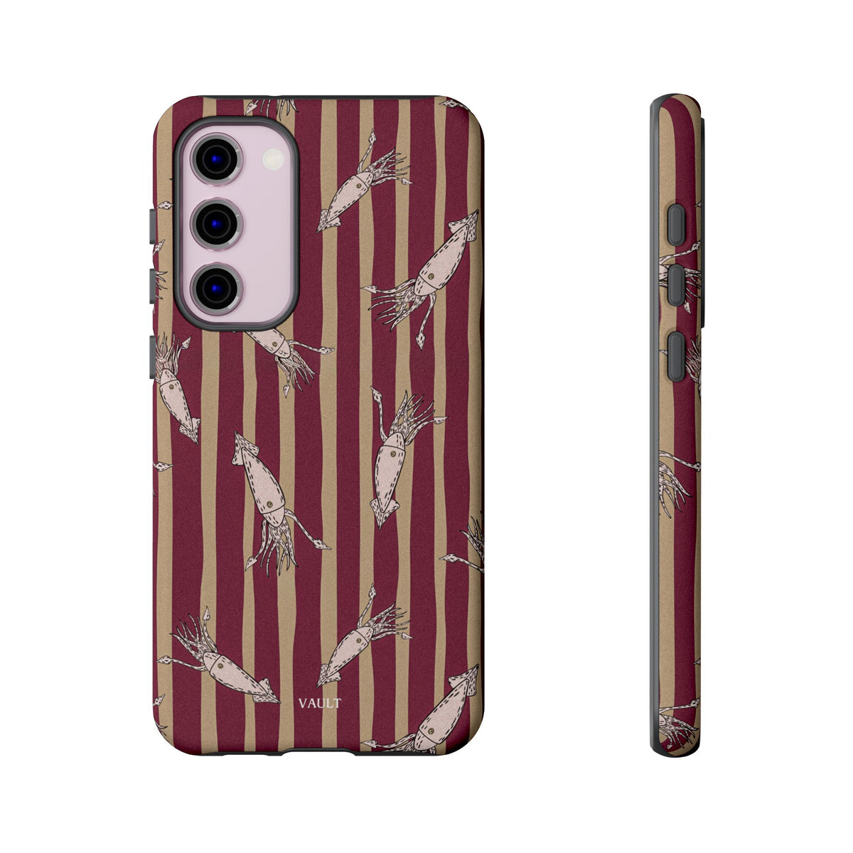 Phone Case - Vintage Shrimp Pattern on Burgundy Stripes