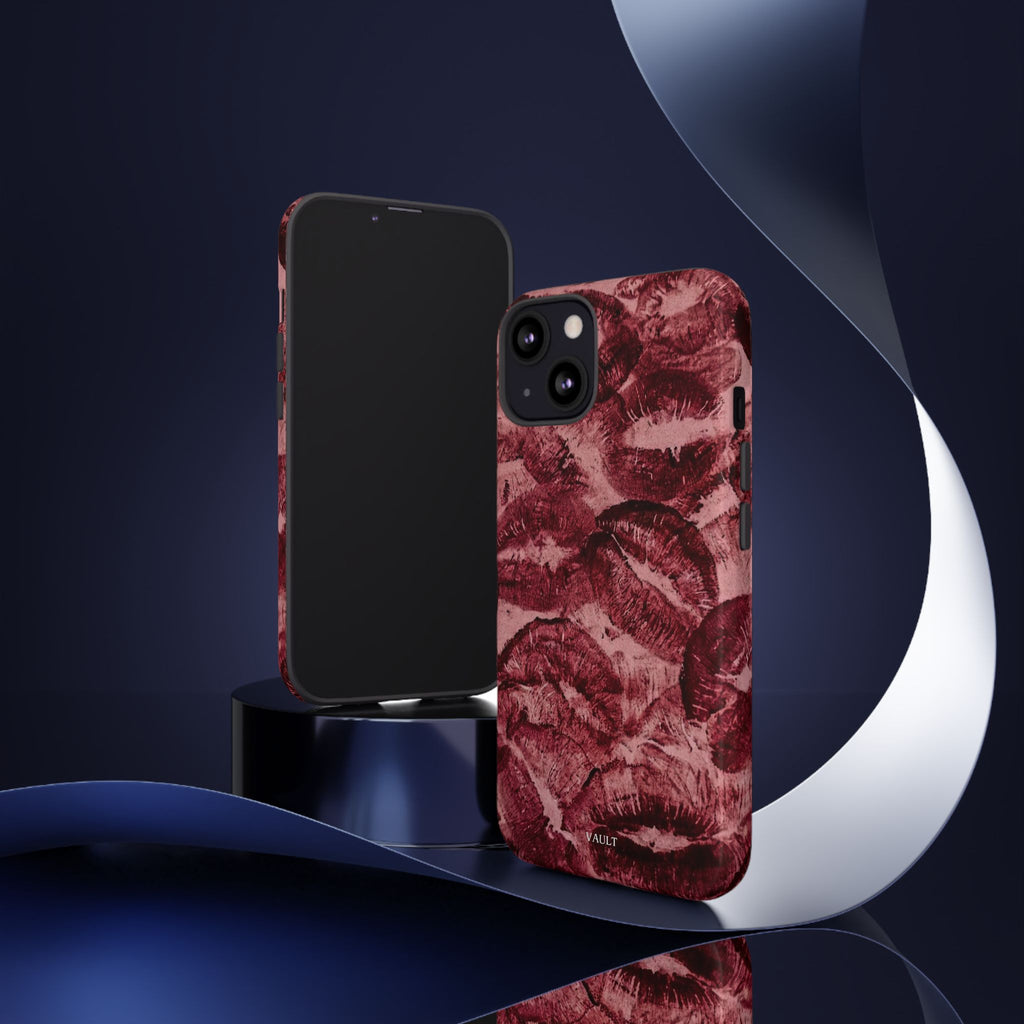 Kiss Print Phone Case – Burgundy Lip Pattern Protective Phone Cover