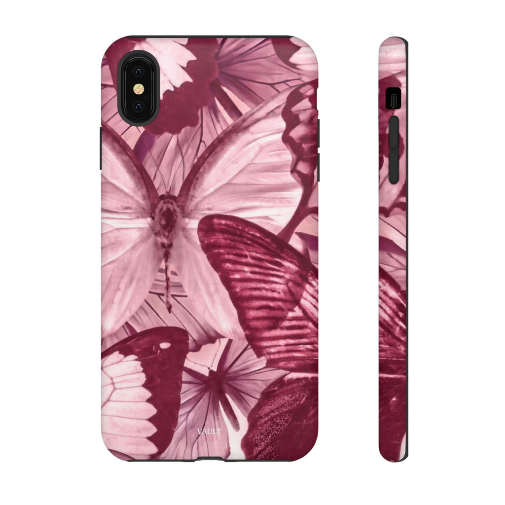 Butterfly Tough Phone Case — Vintage Pink Floral Protective Cover