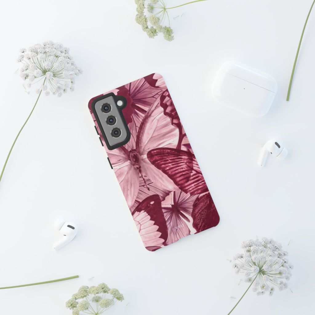Butterfly Tough Phone Case — Vintage Pink Floral Protective Cover