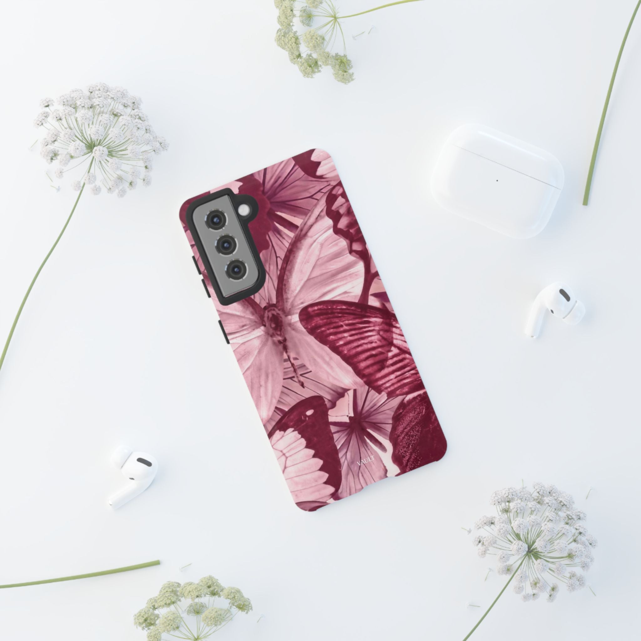 Butterfly Tough Phone Case — Vintage Pink Floral Protective Cover