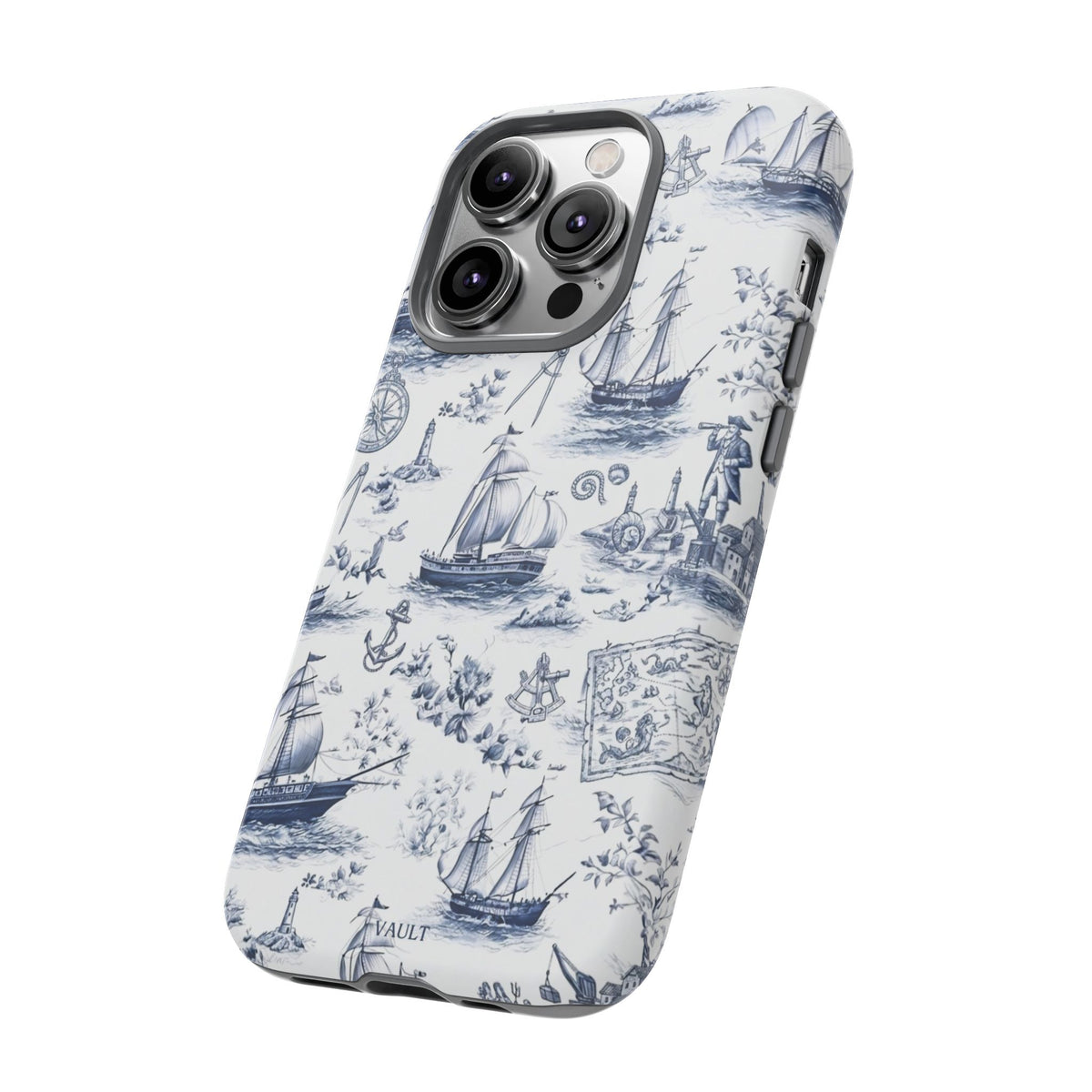 Nautical Vintage Ship Tough Phone Case — Blue Toile Sailboat Pattern