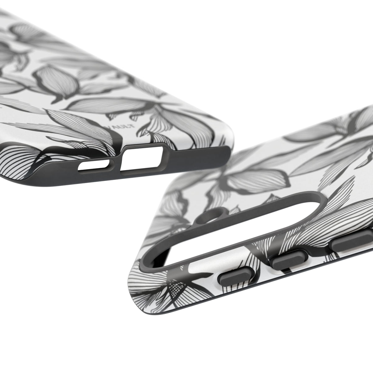 Floral Leaves Tough Phone Case – Black & White Botanical Protection