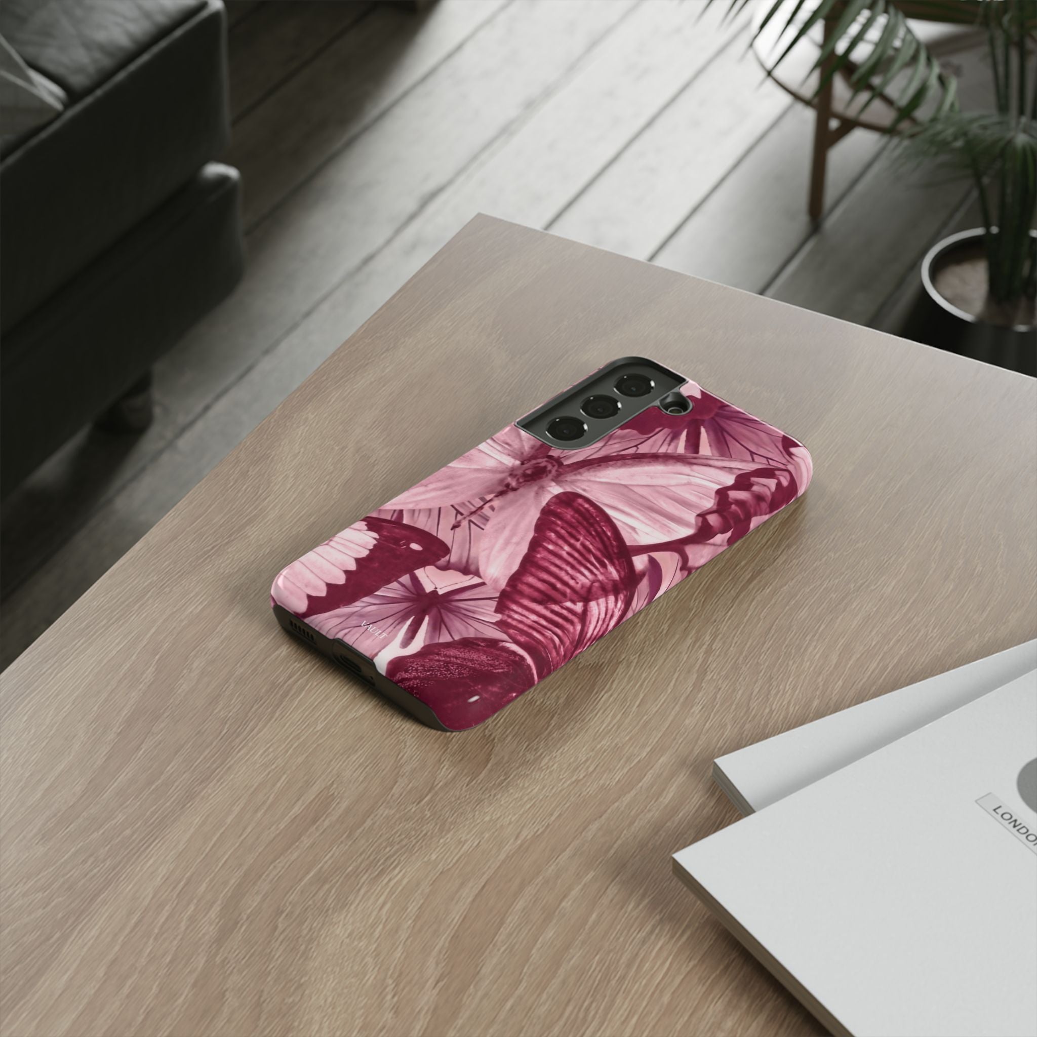 Butterfly Tough Phone Case — Vintage Pink Floral Protective Cover