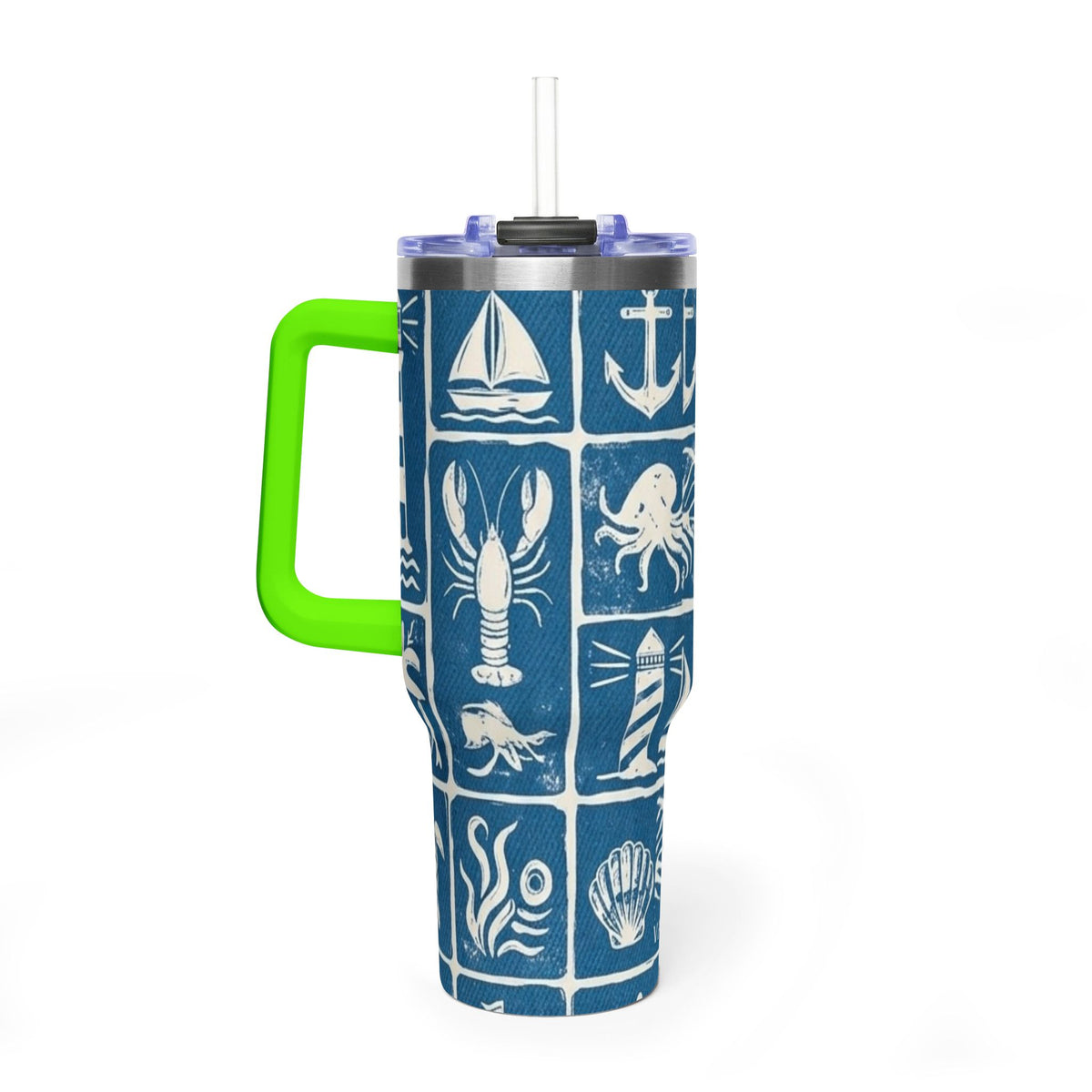 40oz Nautical Thermal Tumbler – Lighthouse, Anchor & Sea Life Travel Mug