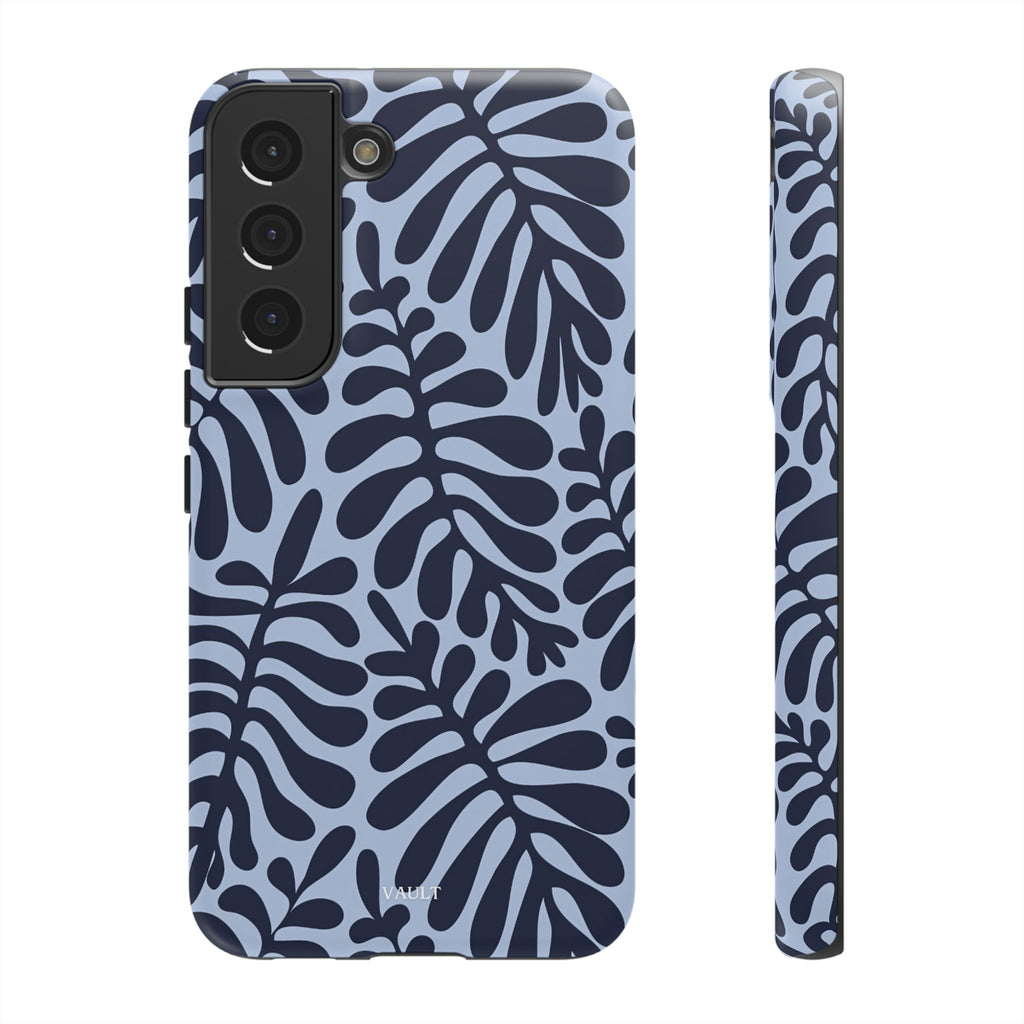 Floral Fern Tough Phone Case – Navy Blue on Light Blue, Protective Slim Cover