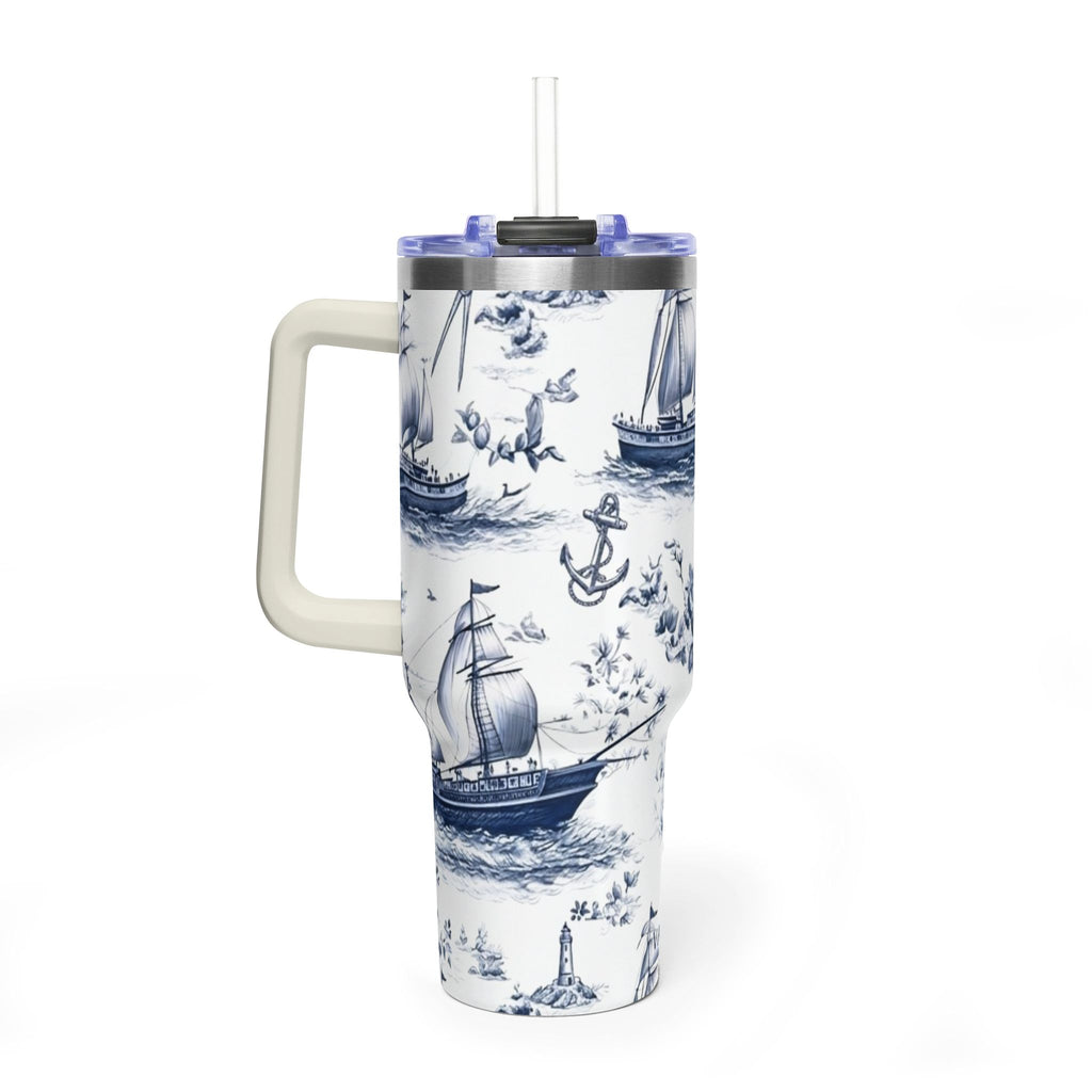 Nautical Blue Toile 40oz Thermal Tumbler