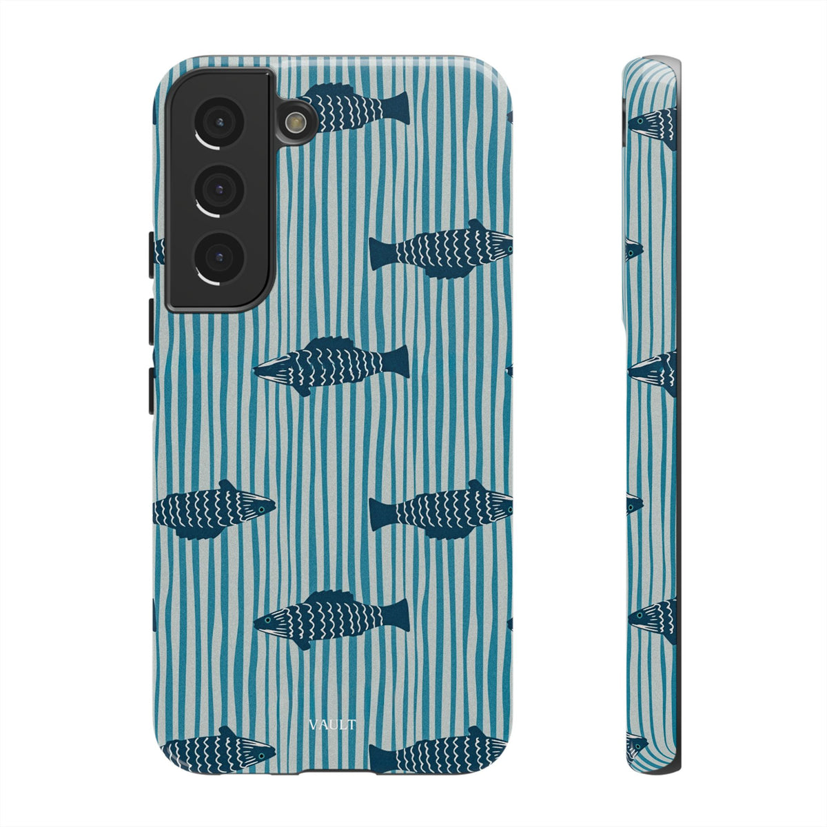 Fish Pattern Tough Phone Case — Blue Striped Ocean Design