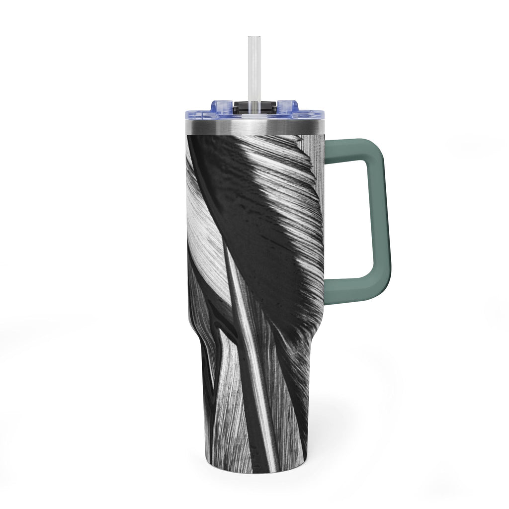 40oz Black & White Tropical Leaf Thermal Tumbler