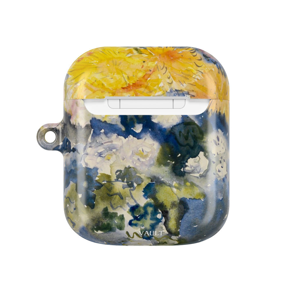 Floral Watercolor AirPod Case — Yellow Blue Sunflower Art Protective Cover