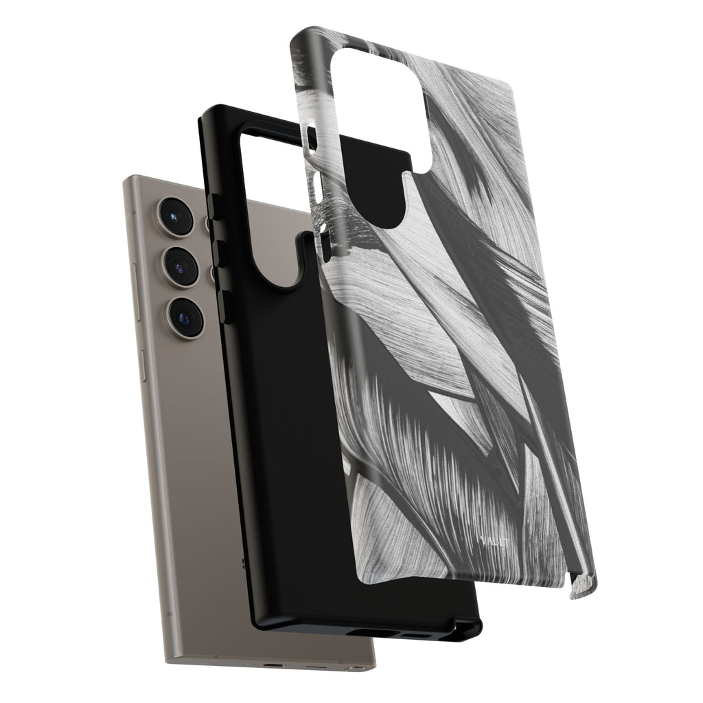 Monochrome Tropical Leaf Tough Phone Case — Black & White Botanical Protective Cover