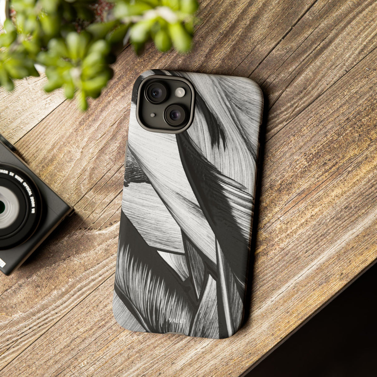 Monochrome Tropical Leaf Tough Phone Case — Black & White Botanical Protective Cover