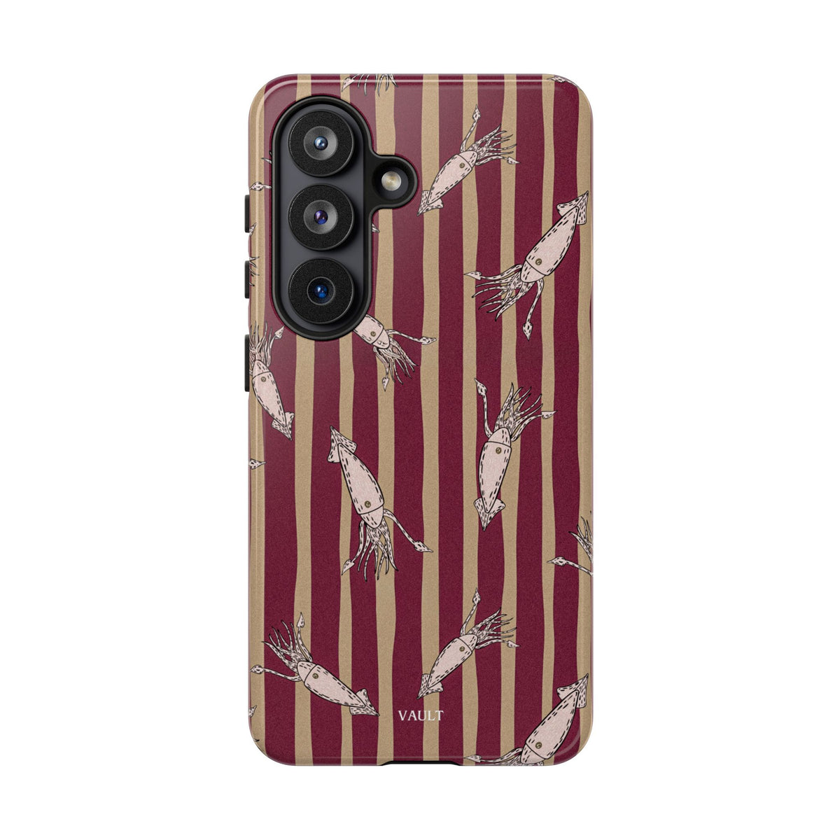 Phone Case - Vintage Shrimp Pattern on Burgundy Stripes