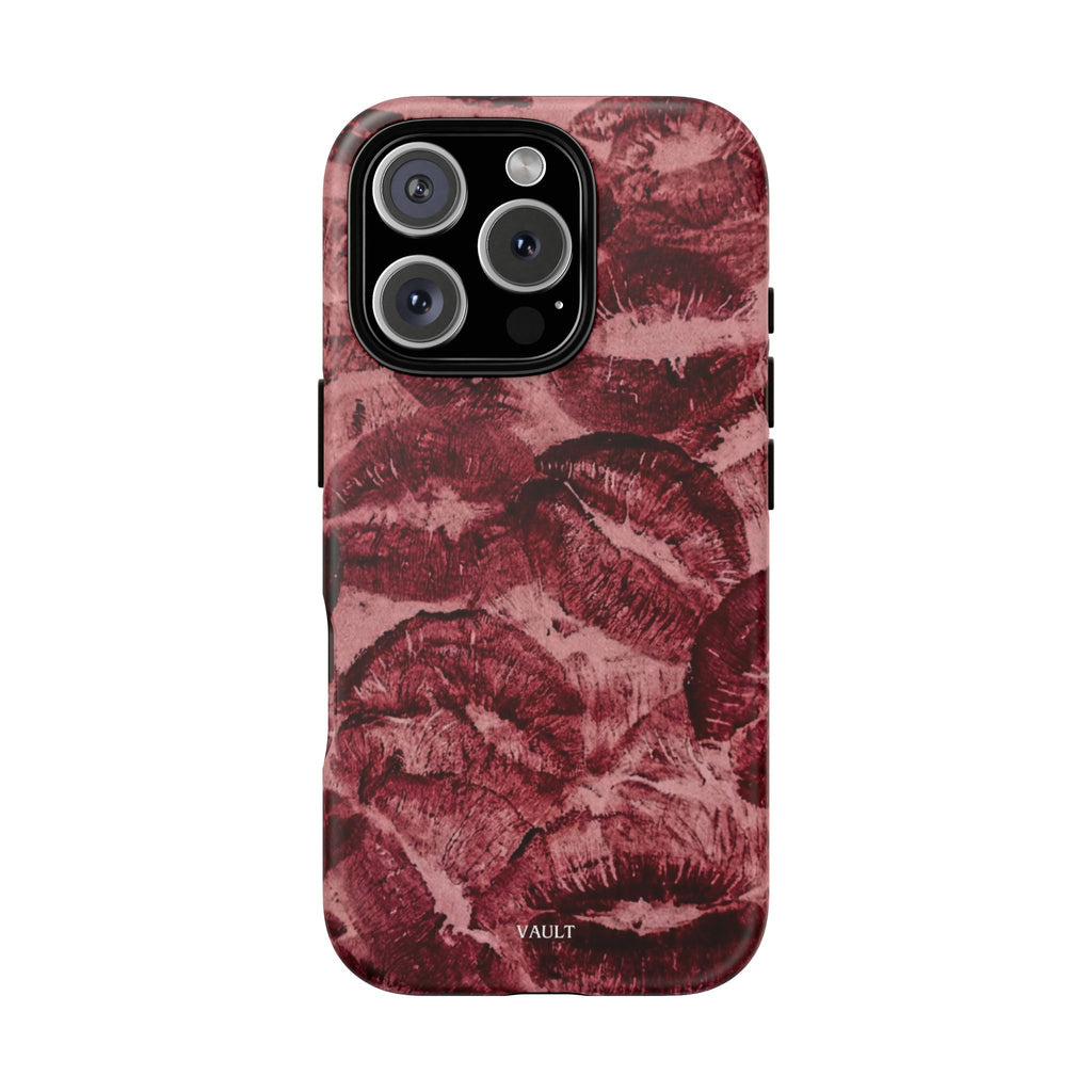 Kiss Print Phone Case – Burgundy Lip Pattern Protective Phone Cover