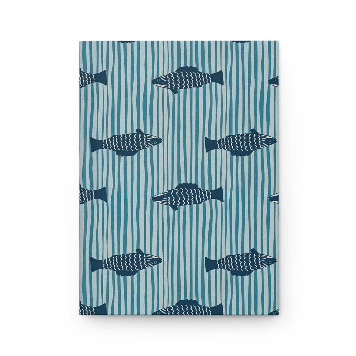 Fish Pattern Hardcover Journal — Nautical Blue Striped Notebook