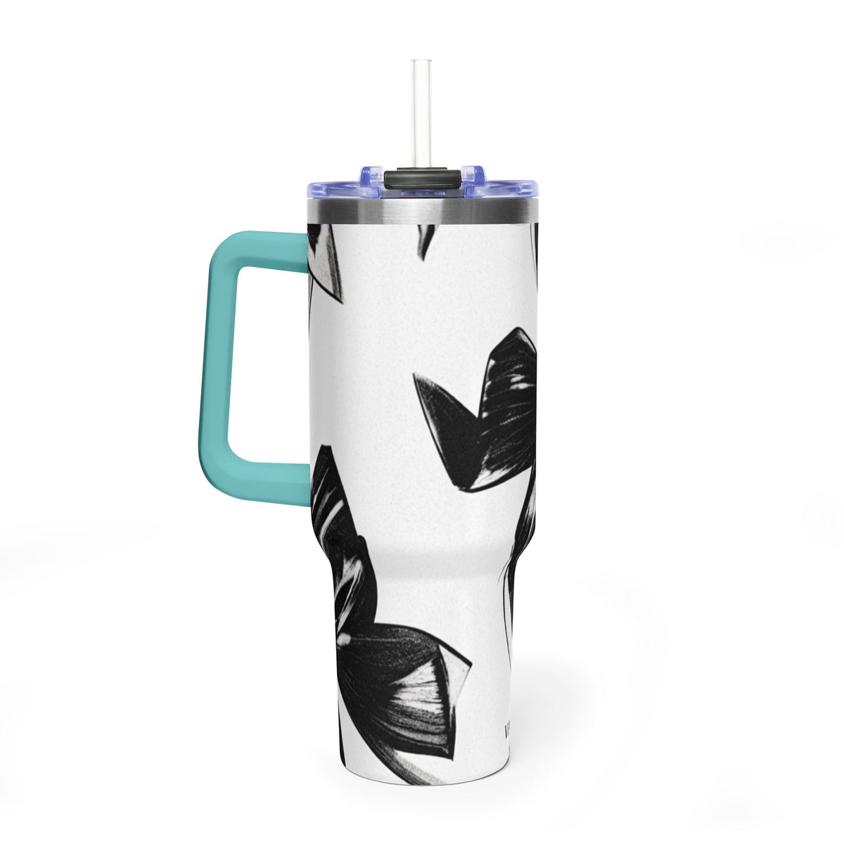 40oz Floral Black & White Vacuum Tumbler — Insulated Travel Cup