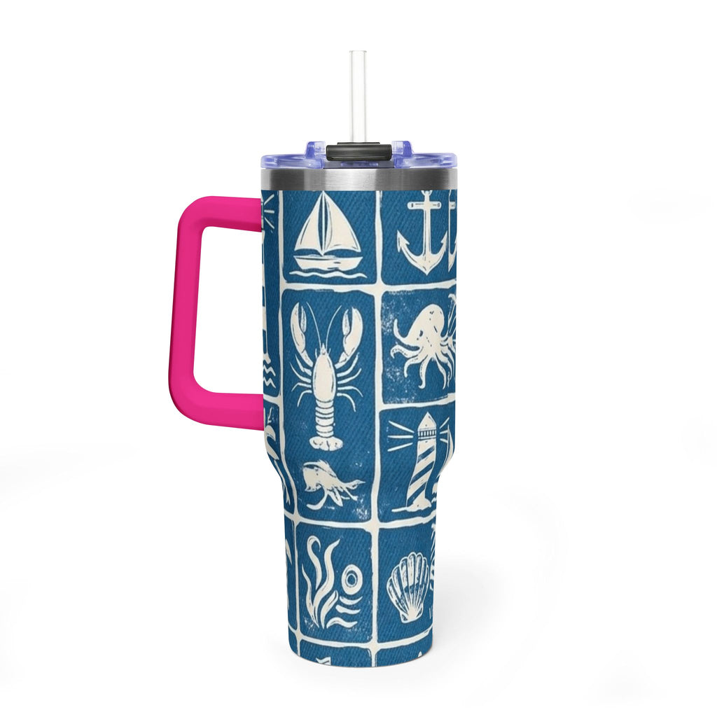 40oz Nautical Thermal Tumbler – Lighthouse, Anchor & Sea Life Travel Mug