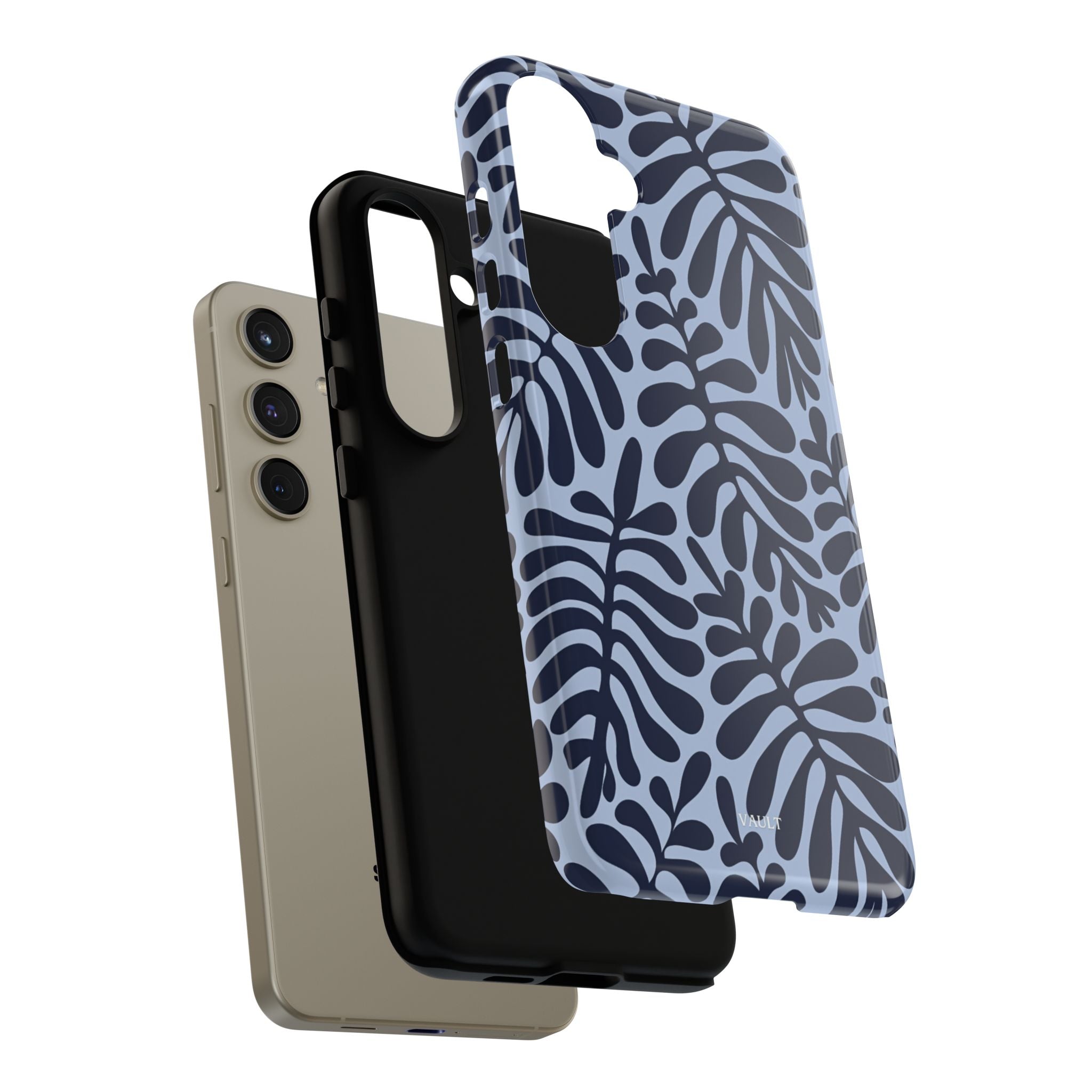 Floral Fern Tough Phone Case – Navy Blue on Light Blue, Protective Slim Cover