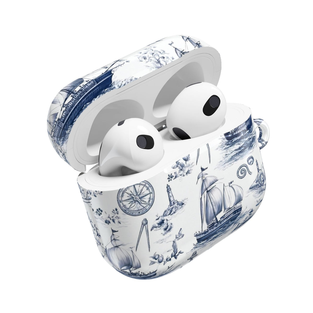 Nautical Toile AirPod Case – Blue Sailboat & Lighthouse Protective Cover