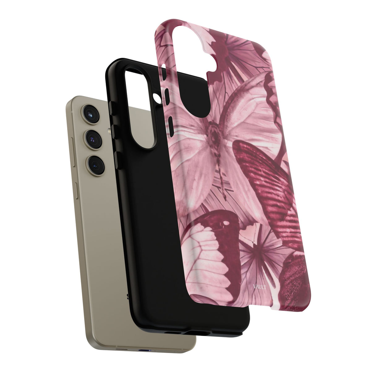 Butterfly Tough Phone Case — Vintage Pink Floral Protective Cover