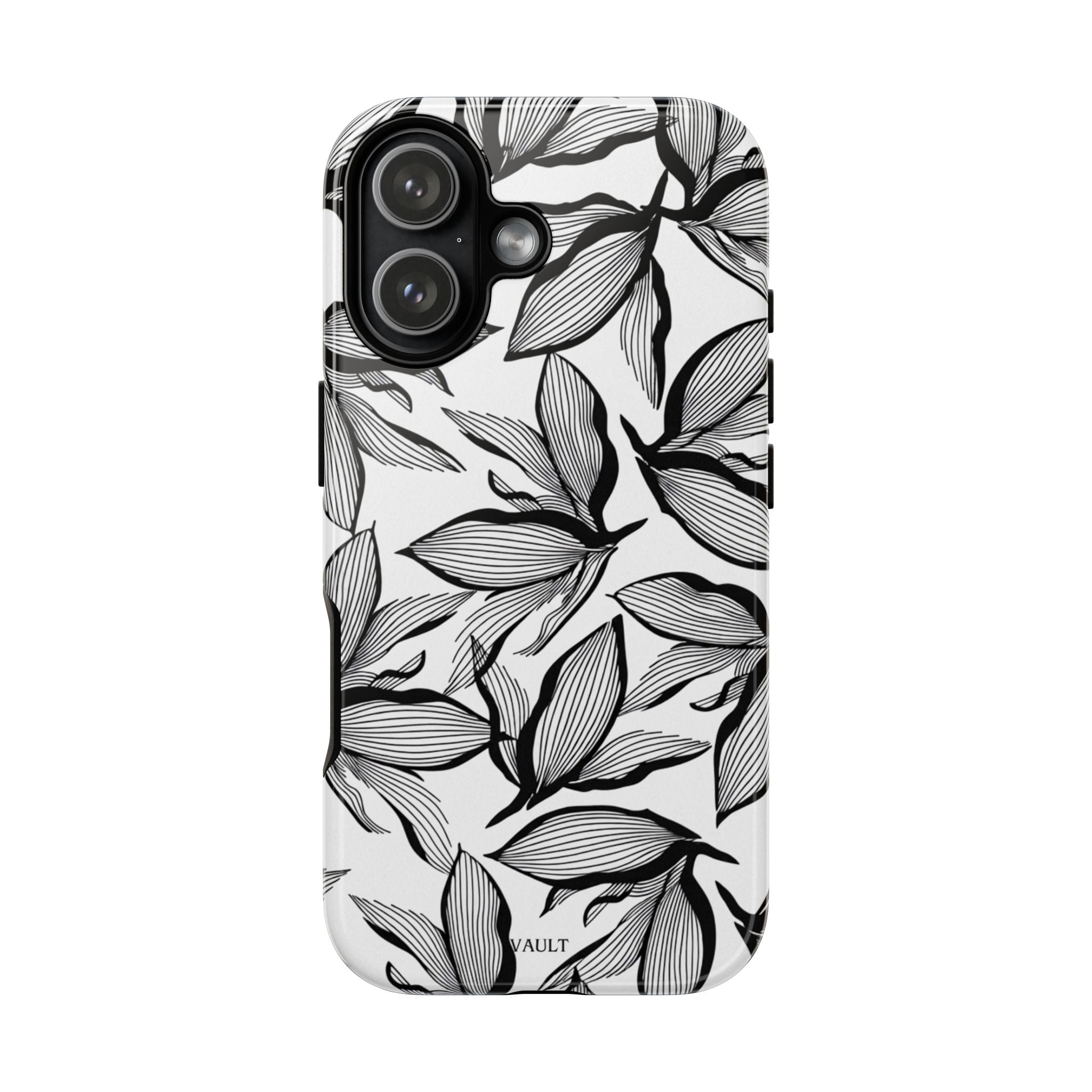 Floral Leaves Tough Phone Case – Black & White Botanical Protection