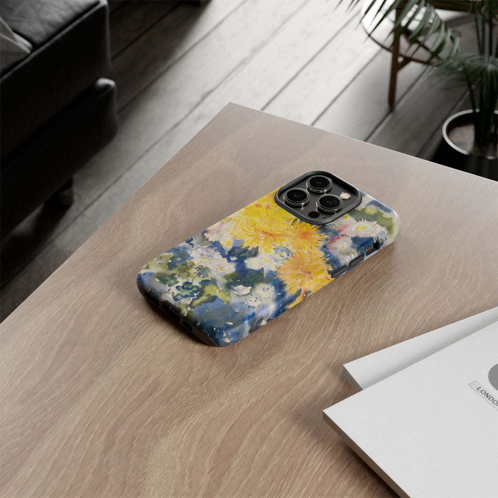 Floral Watercolor Phone Case – Yellow Chrysanthemums Design