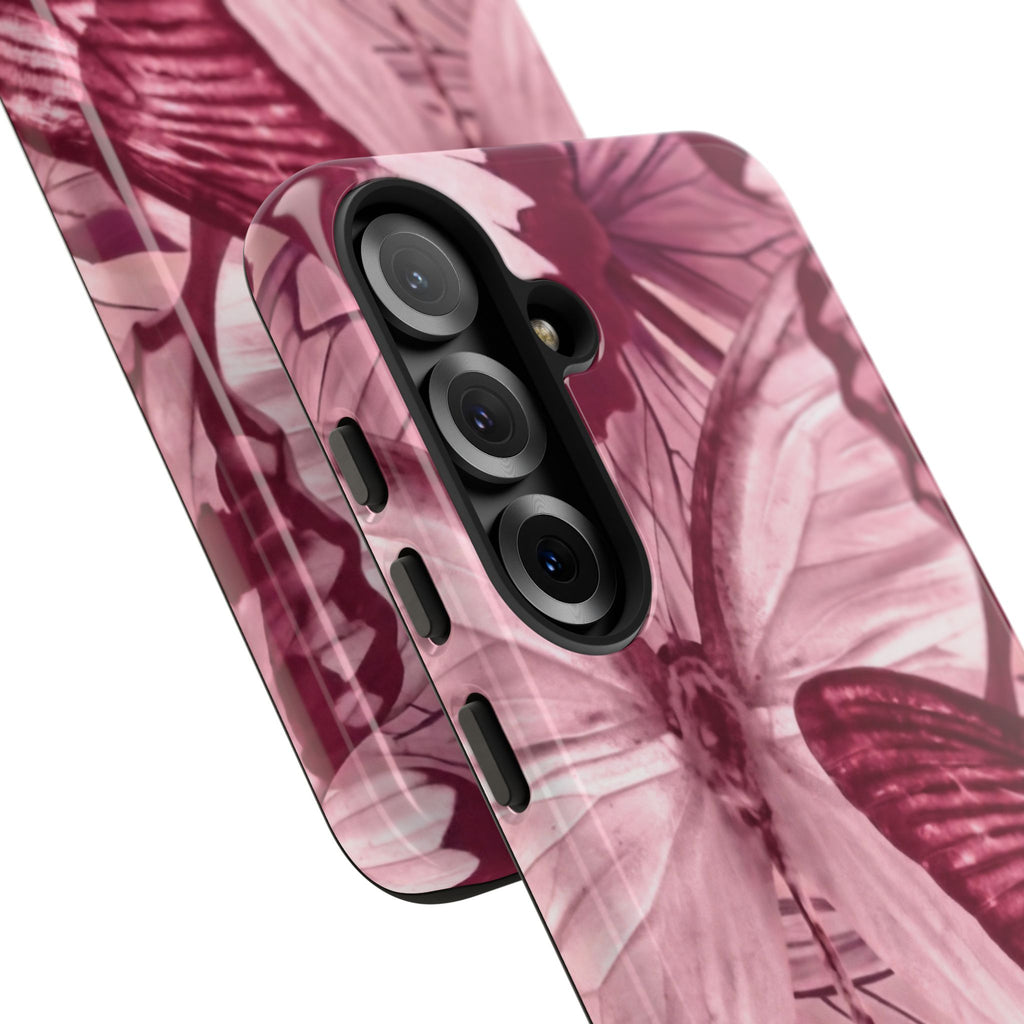 Butterfly Tough Phone Case — Vintage Pink Floral Protective Cover