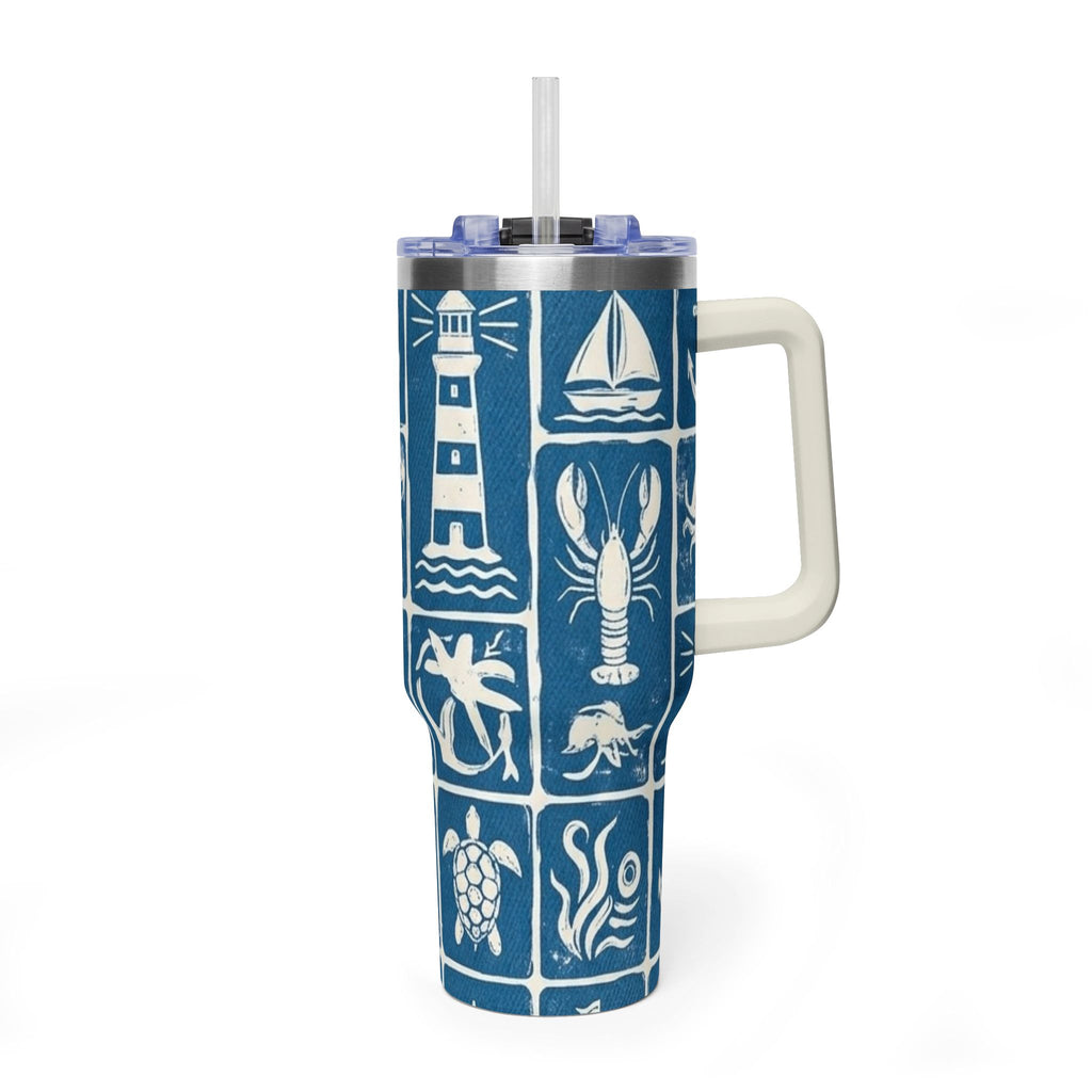 40oz Nautical Thermal Tumbler – Lighthouse, Anchor & Sea Life Travel Mug