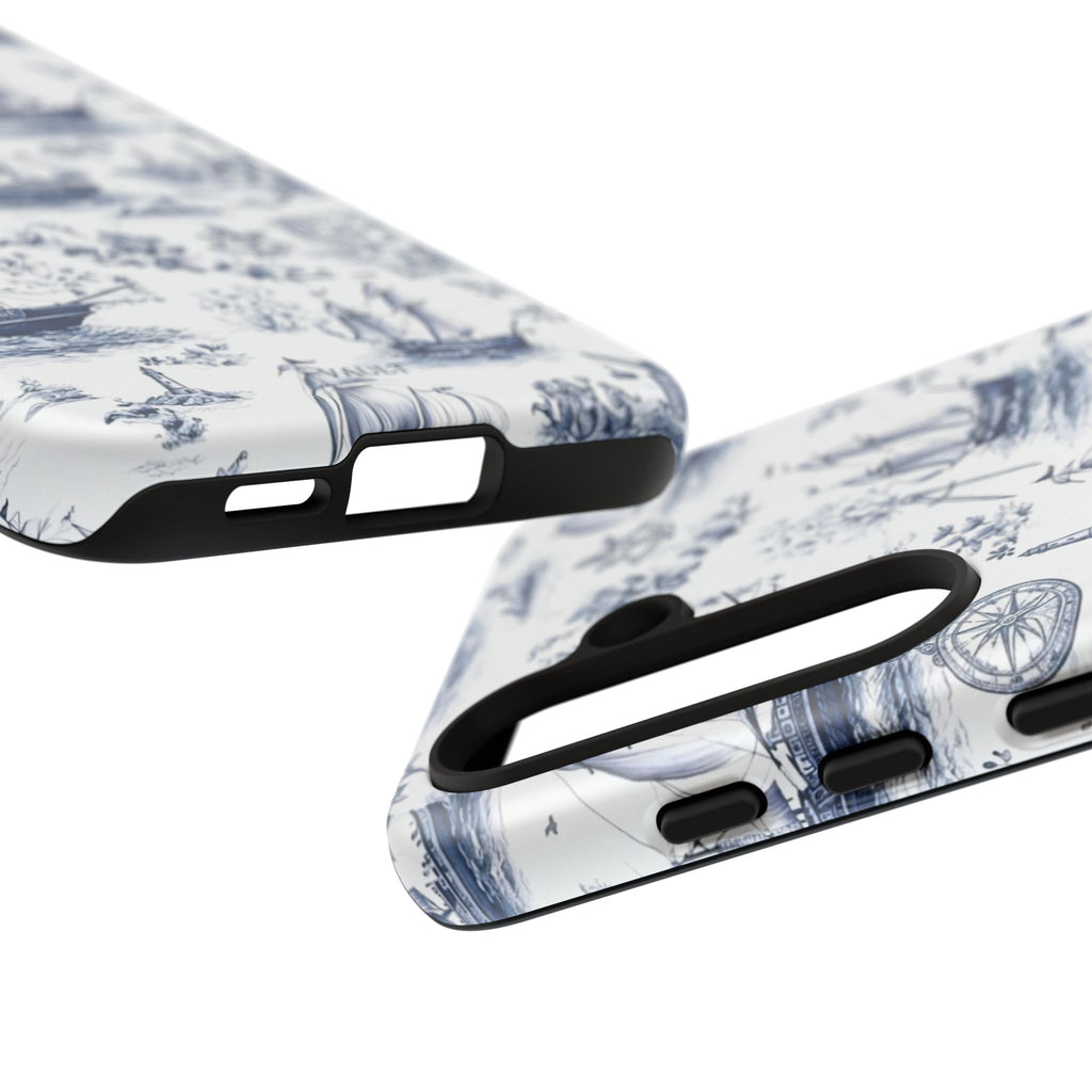 Nautical Vintage Ship Tough Phone Case — Blue Toile Sailboat Pattern