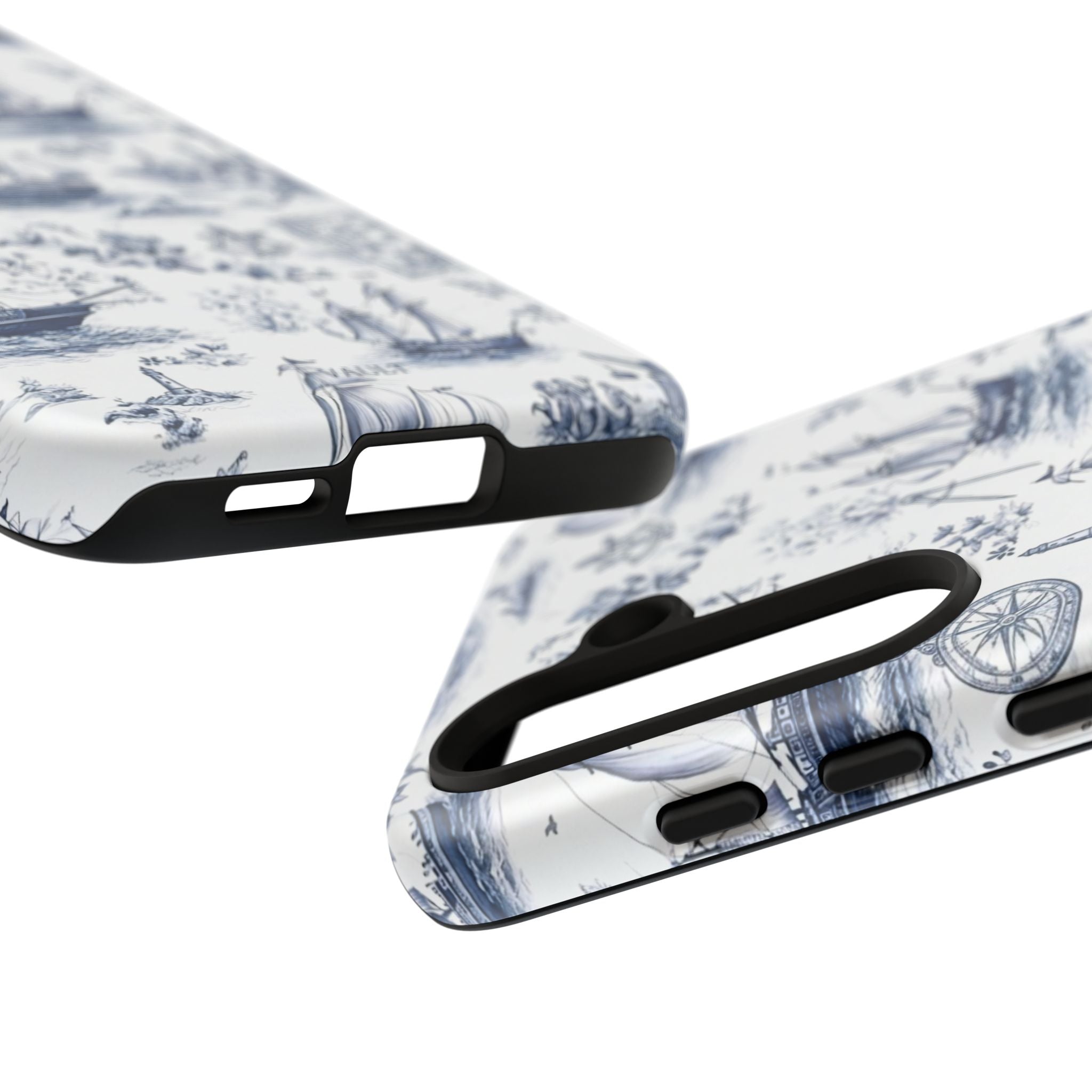 Nautical Vintage Ship Tough Phone Case — Blue Toile Sailboat Pattern
