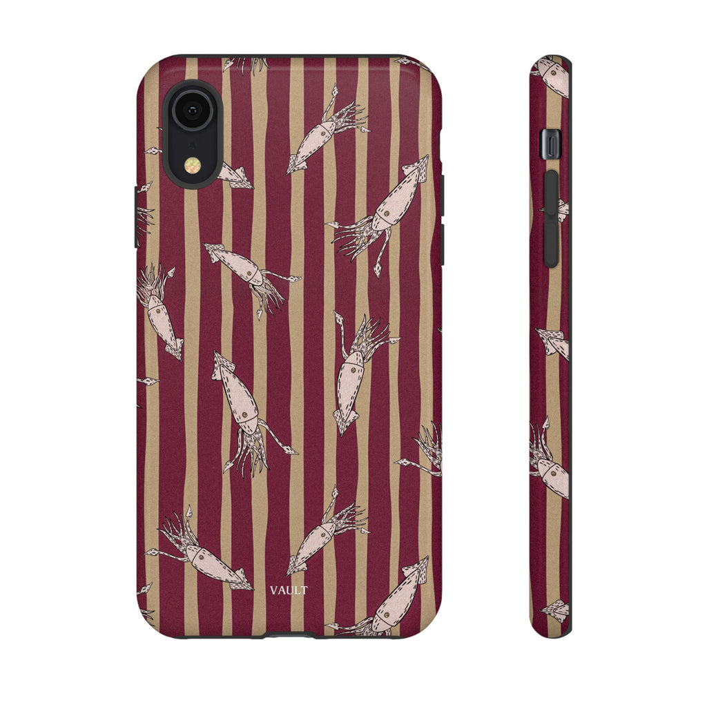 Phone Case - Vintage Shrimp Pattern on Burgundy Stripes