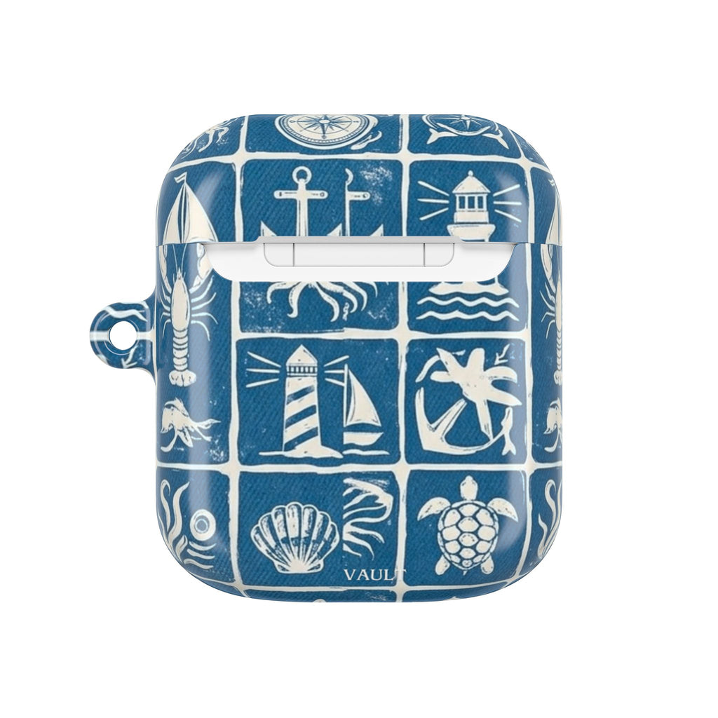 Nautical Tile AirPod Case — Coastal Lighthouse & Sea Creatures Silicone Cover