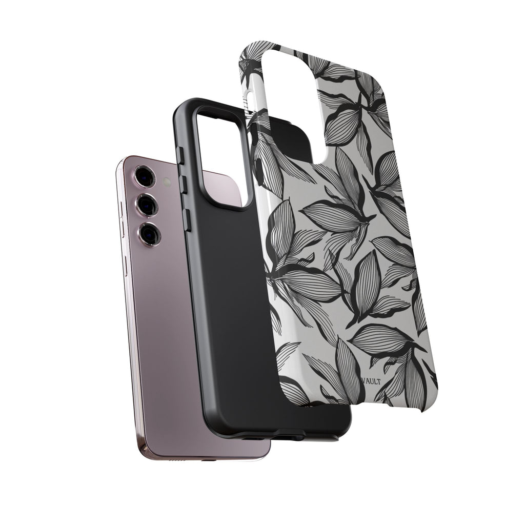 Floral Leaves Tough Phone Case – Black & White Botanical Protection