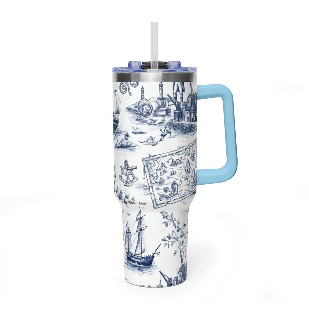 Nautical Blue Toile 40oz Thermal Tumbler