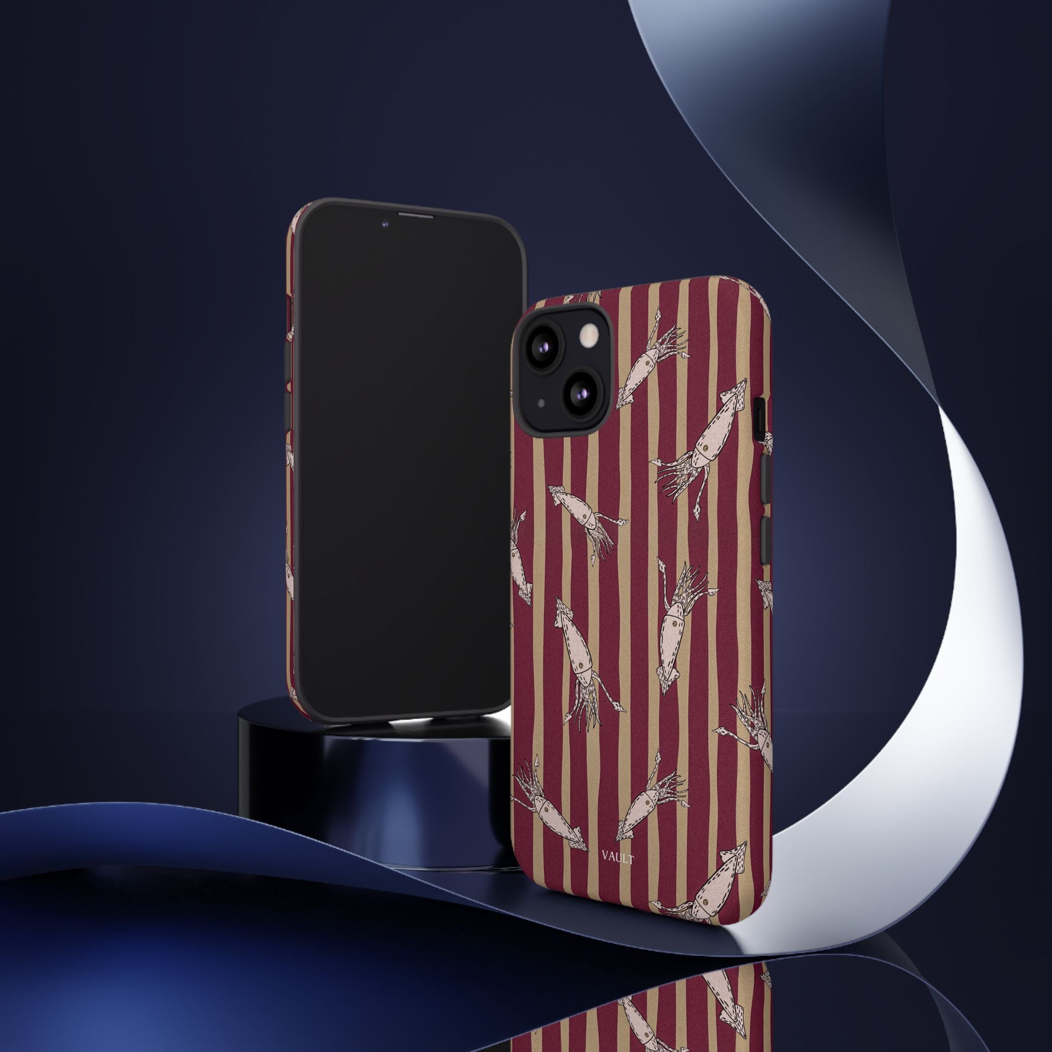 Phone Case - Vintage Shrimp Pattern on Burgundy Stripes