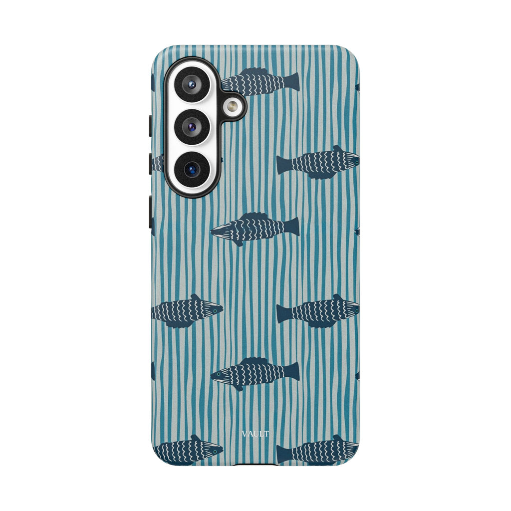 Fish Pattern Tough Phone Case — Blue Striped Ocean Design