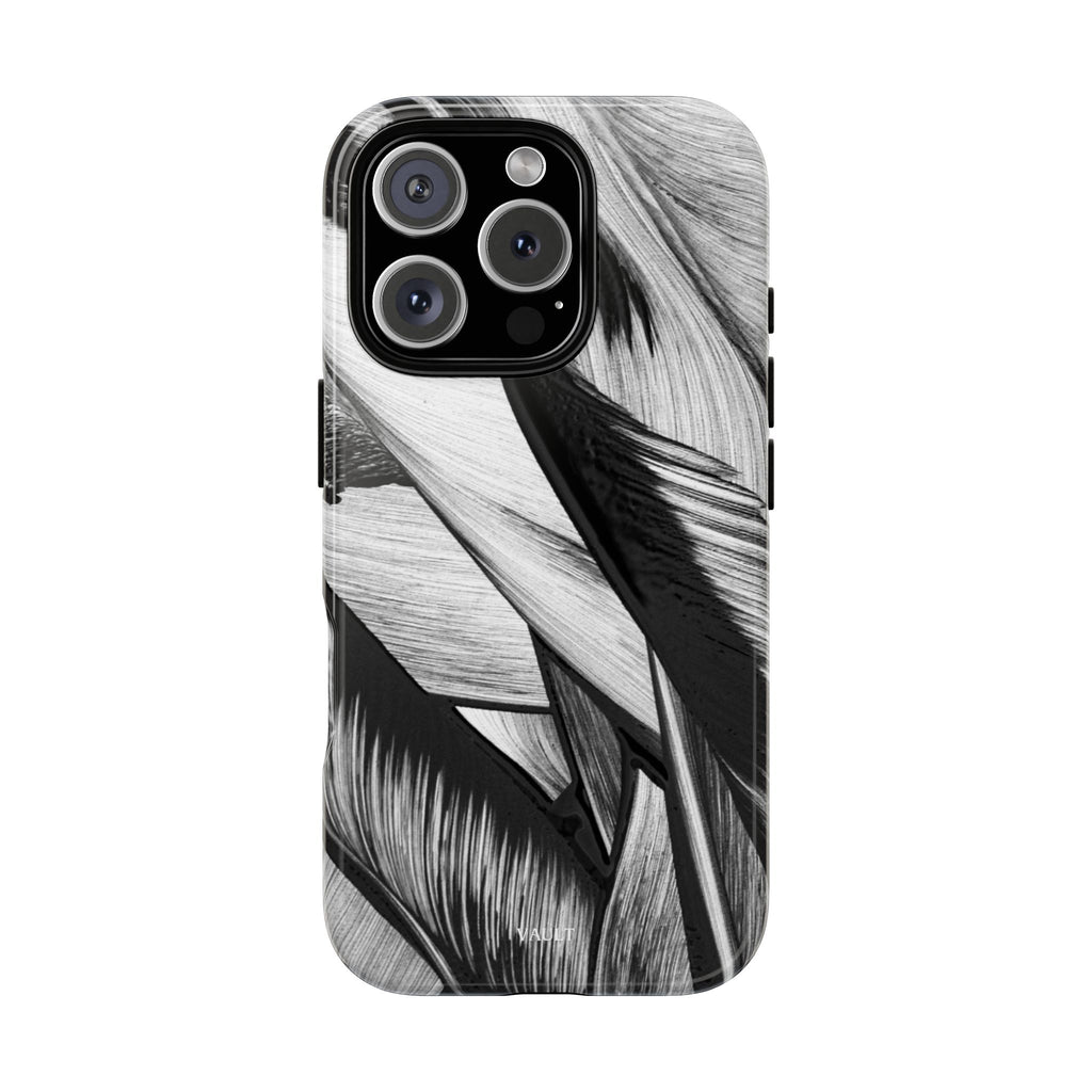 Monochrome Tropical Leaf Tough Phone Case — Black & White Botanical Protective Cover