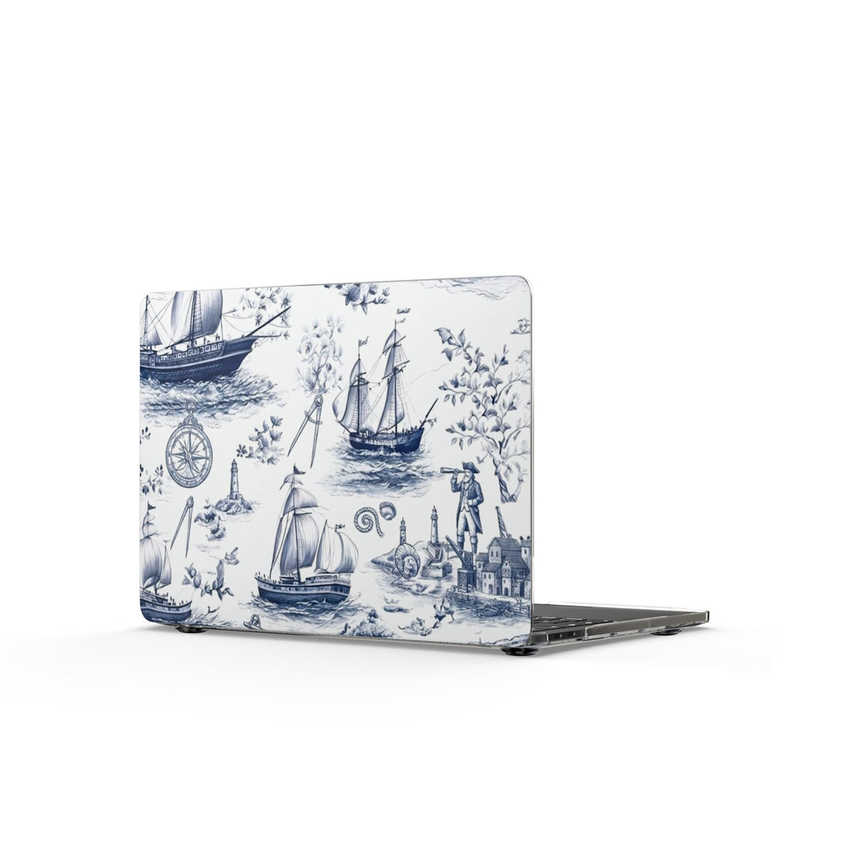 Nautical Toile MacBook Case — Blue Sailboat Laptop Cover