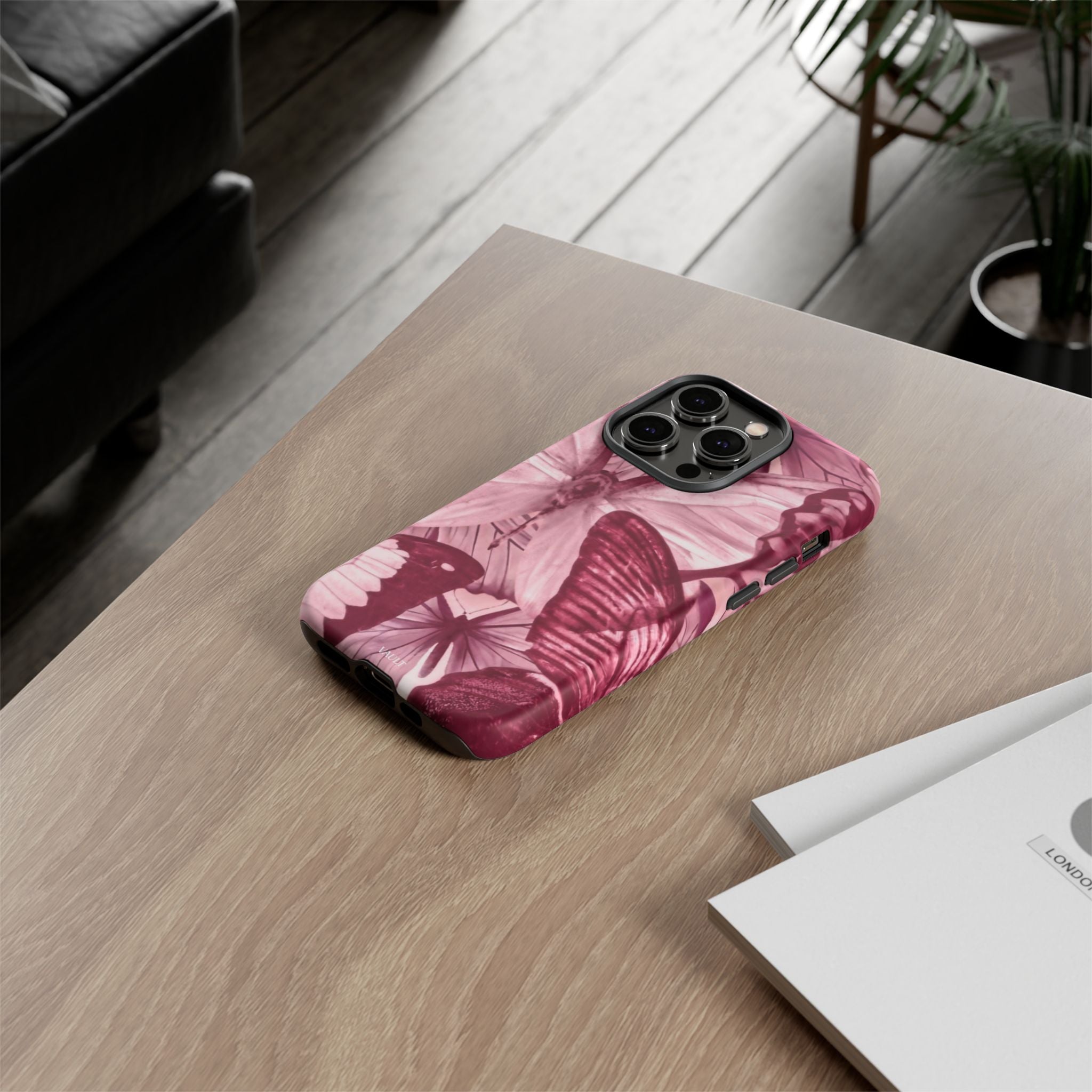 Butterfly Tough Phone Case — Vintage Pink Floral Protective Cover