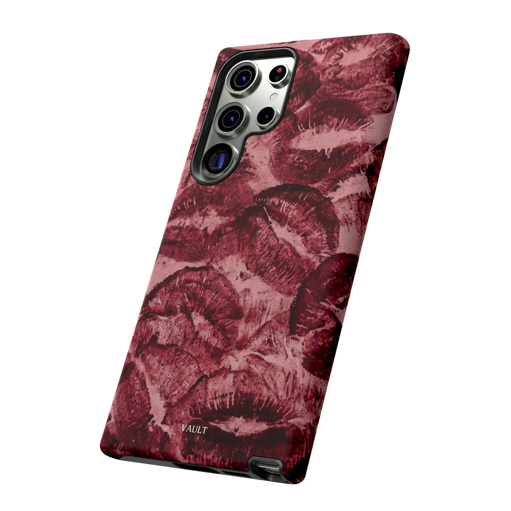 Kiss Print Phone Case – Burgundy Lip Pattern Protective Phone Cover