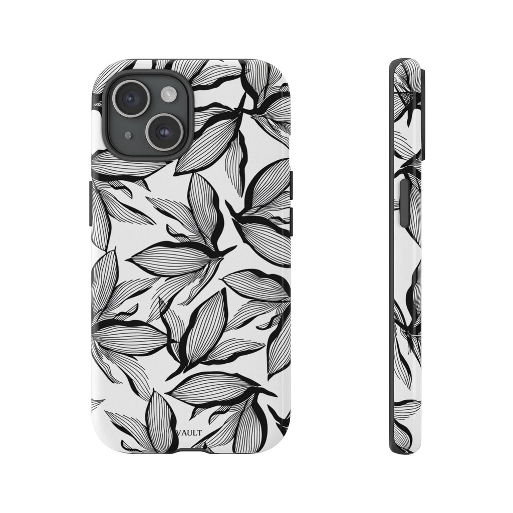 Floral Leaves Tough Phone Case – Black & White Botanical Protection