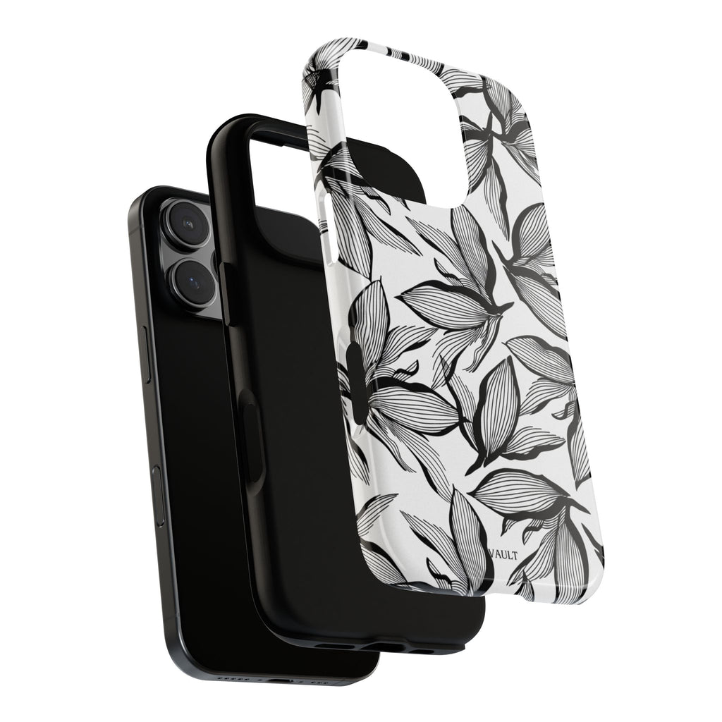 Floral Leaves Tough Phone Case – Black & White Botanical Protection