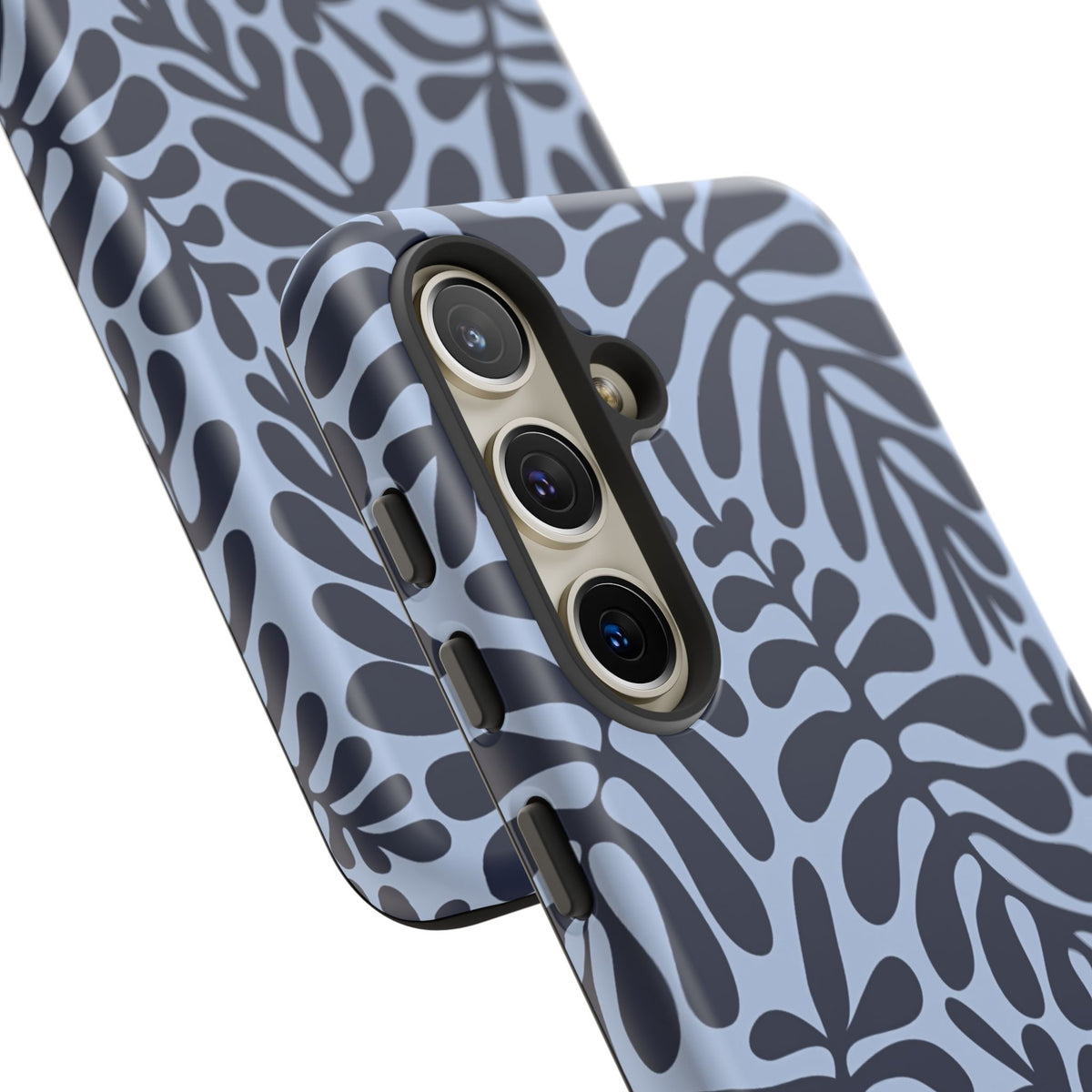 Floral Fern Tough Phone Case – Navy Blue on Light Blue, Protective Slim Cover