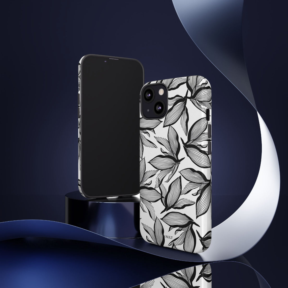 Floral Leaves Tough Phone Case – Black & White Botanical Protection