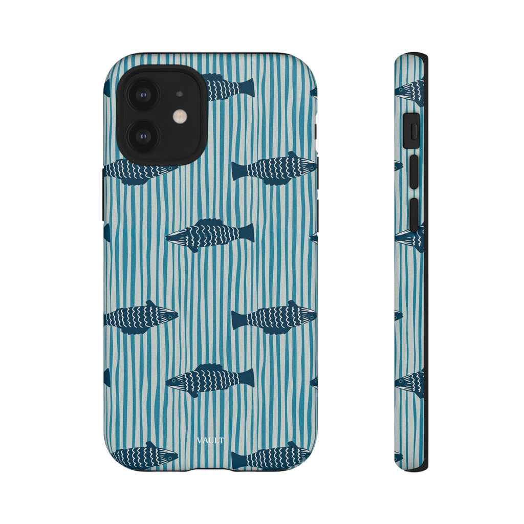 Fish Pattern Tough Phone Case — Blue Striped Ocean Design