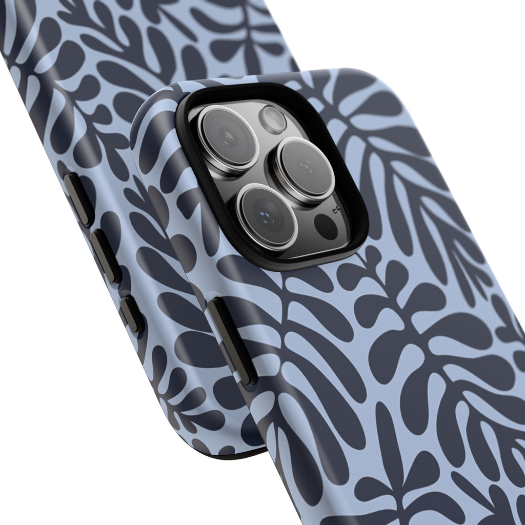 Floral Fern Tough Phone Case – Navy Blue on Light Blue, Protective Slim Cover